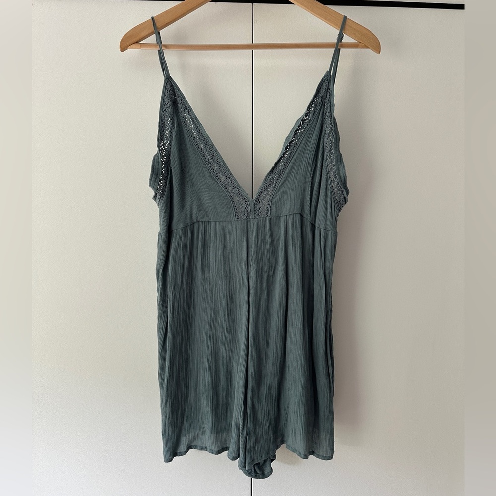 Pull&Bear Teal Lace Detail Romper